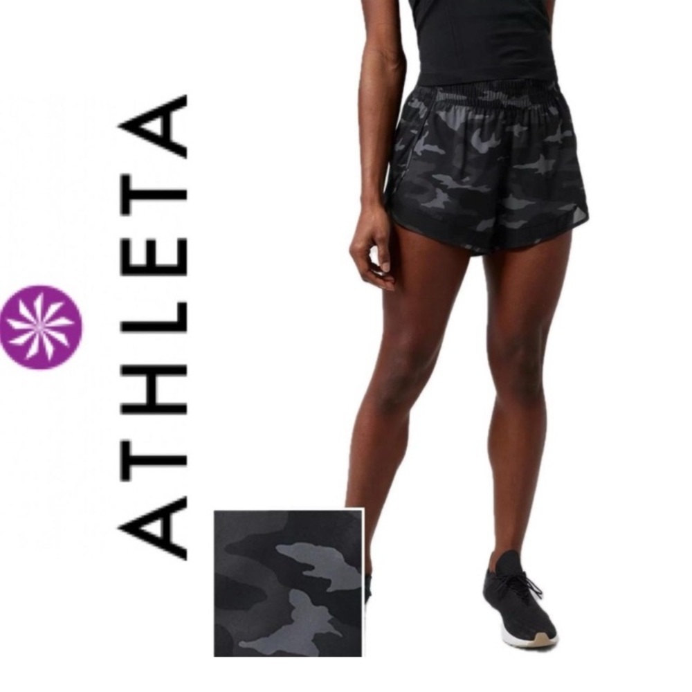 ATHLETA Printed Mesh Racer Run Short 4” Black Camo Lined Size XS Train VEUC